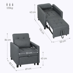 Homcom Convertible Single Chair Bed With Upholstered Fabric, Dark Grey - thumbnail 3