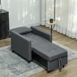 Homcom Convertible Single Chair Bed With Upholstered Fabric, Dark Grey - thumbnail 8