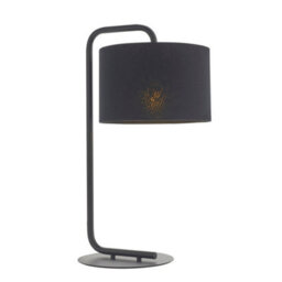 Satin Black Table Lamp Light - 23Cm Fabric Cylinder Shade - Bedroom Desk Light - thumbnail 1