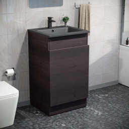 Nes Home 485mm Right Hand Dark Oak Vanity Unit With Black Resin Basin