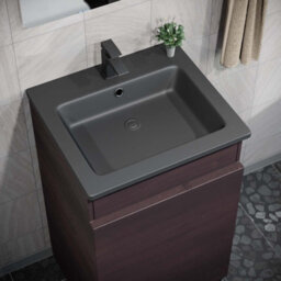 Nes Home 485mm Right Hand Dark Oak Vanity Unit With Black Resin Basin - thumbnail 4