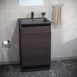 Nes Home 485mm Right Hand Dark Oak Vanity Unit With Black Resin Basin - thumbnail 2