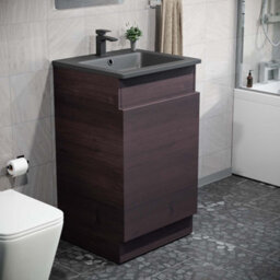 Nes Home 485mm Right Hand Dark Oak Vanity Unit With Black Resin Basin - thumbnail 3
