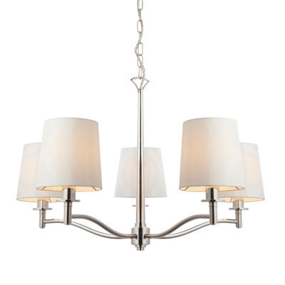 Anson Lighting Orsino Bright Nickel With Vintage White Faux Silk Shade 5 Light Ceiling Pendant - image 1