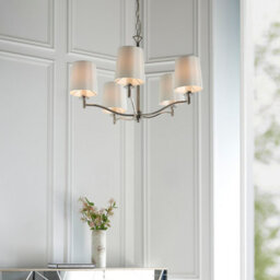 Anson Lighting Orsino Bright Nickel With Vintage White Faux Silk Shade 5 Light Ceiling Pendant - thumbnail 4