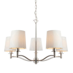 Anson Lighting Orsino Bright Nickel With Vintage White Faux Silk Shade 5 Light Ceiling Pendant - thumbnail 1