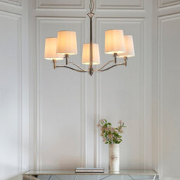 Anson Lighting Orsino Bright Nickel With Vintage White Faux Silk Shade 5 Light Ceiling Pendant - thumbnail 2
