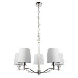 Anson Lighting Orsino Bright Nickel With Vintage White Faux Silk Shade 5 Light Ceiling Pendant - thumbnail 7