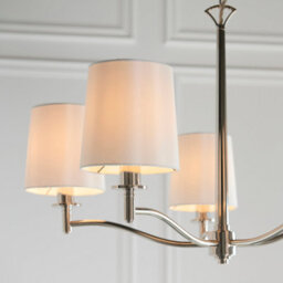 Anson Lighting Orsino Bright Nickel With Vintage White Faux Silk Shade 5 Light Ceiling Pendant - thumbnail 5