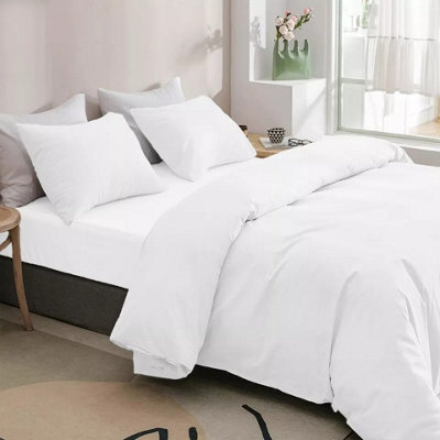 Ameha Plain Dyed Duvet Cover Complete Set With Matching Fitted Sheet & Pillowcase Microfiber White Double - image 1