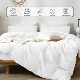 Ameha Plain Dyed Duvet Cover Complete Set With Matching Fitted Sheet & Pillowcase Microfiber White Double - thumbnail 8