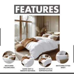 Ameha Plain Dyed Duvet Cover Complete Set With Matching Fitted Sheet & Pillowcase Microfiber White Double - thumbnail 4