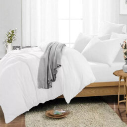 Ameha Plain Dyed Duvet Cover Complete Set With Matching Fitted Sheet & Pillowcase Microfiber White Double - thumbnail 9