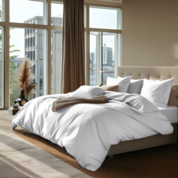 Ameha Plain Dyed Duvet Cover Complete Set With Matching Fitted Sheet & Pillowcase Microfiber White Double - thumbnail 7