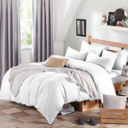 Ameha Plain Dyed Duvet Cover Complete Set With Matching Fitted Sheet & Pillowcase Microfiber White Double - thumbnail 5
