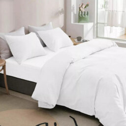 Ameha Plain Dyed Duvet Cover Complete Set With Matching Fitted Sheet & Pillowcase Microfiber White Double - thumbnail 1