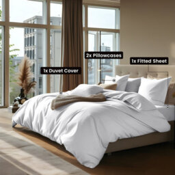 Ameha Plain Dyed Duvet Cover Complete Set With Matching Fitted Sheet & Pillowcase Microfiber White Double - thumbnail 2