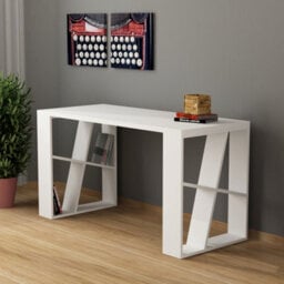 Decortie Honey Modern Desk With Integrated Bookshelf Storage White 137Cm - thumbnail 4