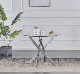 Furnizone UK Nexus 4-Seater 90Cm Round Clear Glass And Chrome Metal Legs Dining Table - thumbnail 1