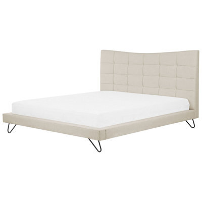 Beliani Bed Fabric Lannion 180 X 200 Cm (Eu Super King) Light Beige - image 1