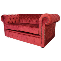 Chesterfield 2 Seater Sofa Avanti Carmine Wine Red Textured Velvet Fabric In Classic Style - thumbnail 6