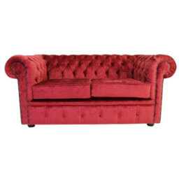 Chesterfield 2 Seater Sofa Avanti Carmine Wine Red Textured Velvet Fabric In Classic Style - thumbnail 2