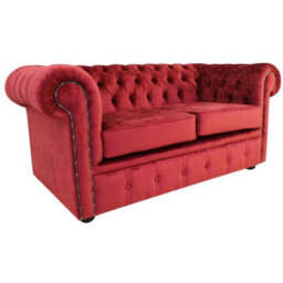 Chesterfield 2 Seater Sofa Avanti Carmine Wine Red Textured Velvet Fabric In Classic Style - thumbnail 4
