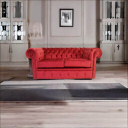 Chesterfield 2 Seater Sofa Avanti Carmine Wine Red Textured Velvet Fabric In Classic Style - thumbnail 5