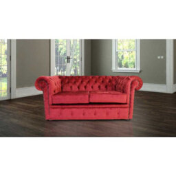 Chesterfield 2 Seater Sofa Avanti Carmine Wine Red Textured Velvet Fabric In Classic Style - thumbnail 1