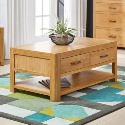 The Furniture Market Soho Oak Curved Coffee Table With 2 Drawers - image 1