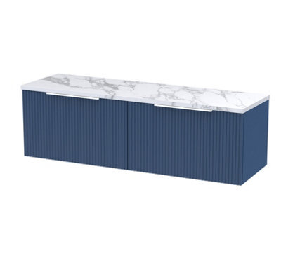 Balterley Tixall Fluted 2 Drawer Wall Hung Vanity Unit With Laminate Worktop, Satin Blue, 1200mm - image 1