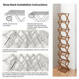 Folding Shoe Storage Rack  Tier Vertical Bamboo Freestanding Organiser  Brown-8 Tiers - thumbnail 5