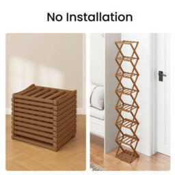 Folding Shoe Storage Rack  Tier Vertical Bamboo Freestanding Organiser  Brown-8 Tiers - thumbnail 4