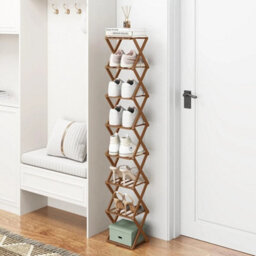 Folding Shoe Storage Rack  Tier Vertical Bamboo Freestanding Organiser  Brown-8 Tiers