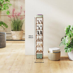Folding Shoe Storage Rack  Tier Vertical Bamboo Freestanding Organiser  Brown-8 Tiers - thumbnail 2
