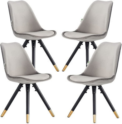 Life Interiors Set Of 4 Dark Grey Sofia Ergonomic Modern Dining Chairs Upholstered In Velvet, Metal Legs With Gold End Tips - image 1