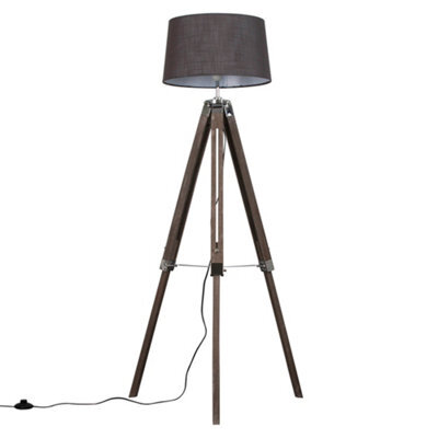 Valuelights Clipper Modern Distressed Wood And Silver Chrome Tripod Floor Lamp With Grey Shade - image 1