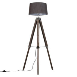 Valuelights Clipper Modern Distressed Wood And Silver Chrome Tripod Floor Lamp With Grey Shade