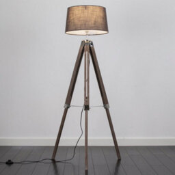 Valuelights Clipper Modern Distressed Wood And Silver Chrome Tripod Floor Lamp With Grey Shade - thumbnail 2
