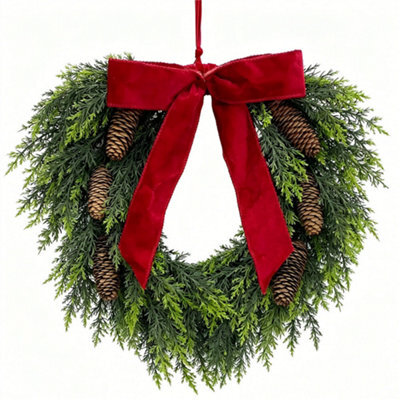 Swantex 50Cm Pine Cone Heart Christmas Wreath - Green & Red