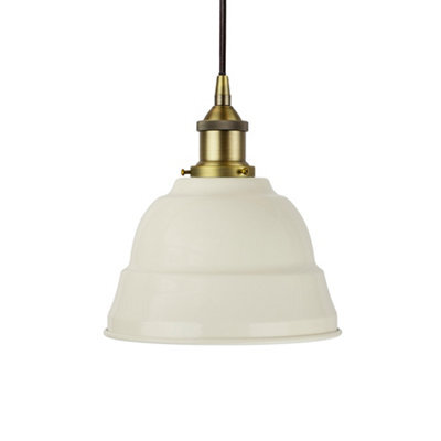 Clay White Lincoln Painted Dome Pendant Light With Matt Antique Brass Lamp Holder And Black Round Cable - Se Home - image 1