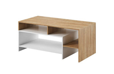 Arte Alva Contemporary Coffee Table 2 Shelves Oak Grandson Effect & White (H)530mm (W)1200mm (D)600mm - image 1