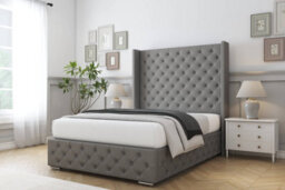 "Sloomy Arundel Pewter Dumfries Bed Frame With 50""  Upholstered Wingback Headboard 6' Super King" - thumbnail 2