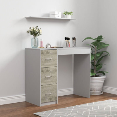 Urbn-Living Urbnliving Height 79.5 Cm 3 Drawer Wooden Bedroom Dressing Computer Work Table Desk Grey Carcass And Ash Grey Drawers Jewellery - image 1