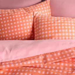 Ohs Gingham Embossed Bedding Set Waffle Duvet Cover With Pillowcase, Coral - King - thumbnail 3
