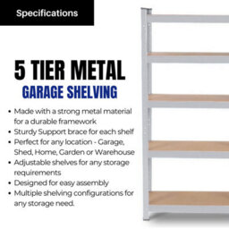 Samuel Alexander Set Of 2 Garage Shelving 90Cm Wide & 180Cm High Heavy Duty 5 Tier Multipurpose Metal Racking Unit  Or Warehouse Shelving Storage - thumbnail 3