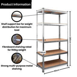 Samuel Alexander Set Of 2 Garage Shelving 90Cm Wide & 180Cm High Heavy Duty 5 Tier Multipurpose Metal Racking Unit  Or Warehouse Shelving Storage - thumbnail 2