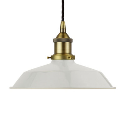 Pale Grey Small Trinity Metal Painted Dome Pendant Light With Matt Antique Brass Lamp Holder And Black Twisted Cable - Se Home - image 1