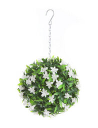 Best Artificial 23Cm White Lily Hanging Basket Flower Topiary Ball - Suitable For Outdoor Use - Weather & Fade Resistant