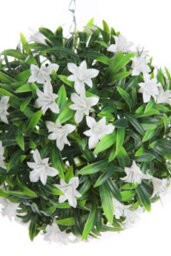 Best Artificial 23Cm White Lily Hanging Basket Flower Topiary Ball - Suitable For Outdoor Use - Weather & Fade Resistant - thumbnail 2